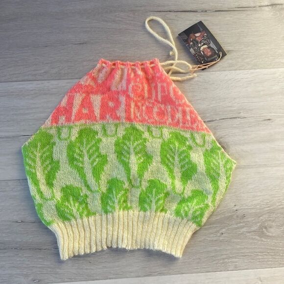 Alicia Morgand Halter Top Lettuce/cup of noodle crop top Handmade knit NWT S - Picture 4 of 6